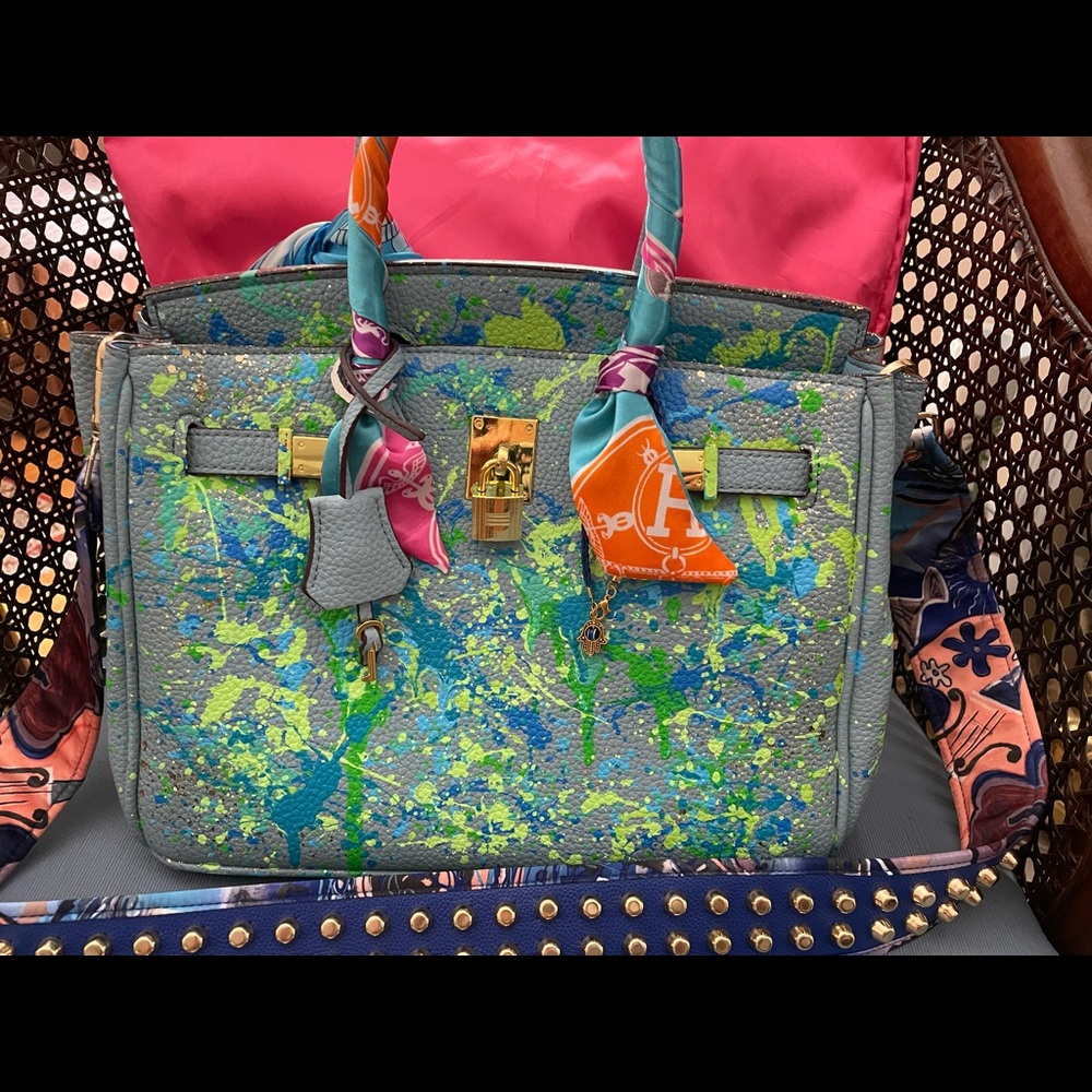 NWT Anca Barbu Ocean Splatter Hand Painted Bianca Satchel